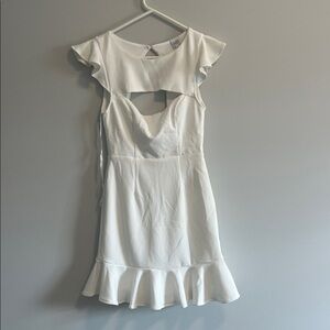 White Ruffle Sleeve Cutout Dress